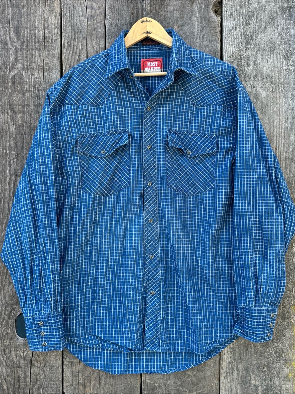 VTG 90s Most Wanted Western Pearl Snap Plaid Cowboy Button Up, Medium